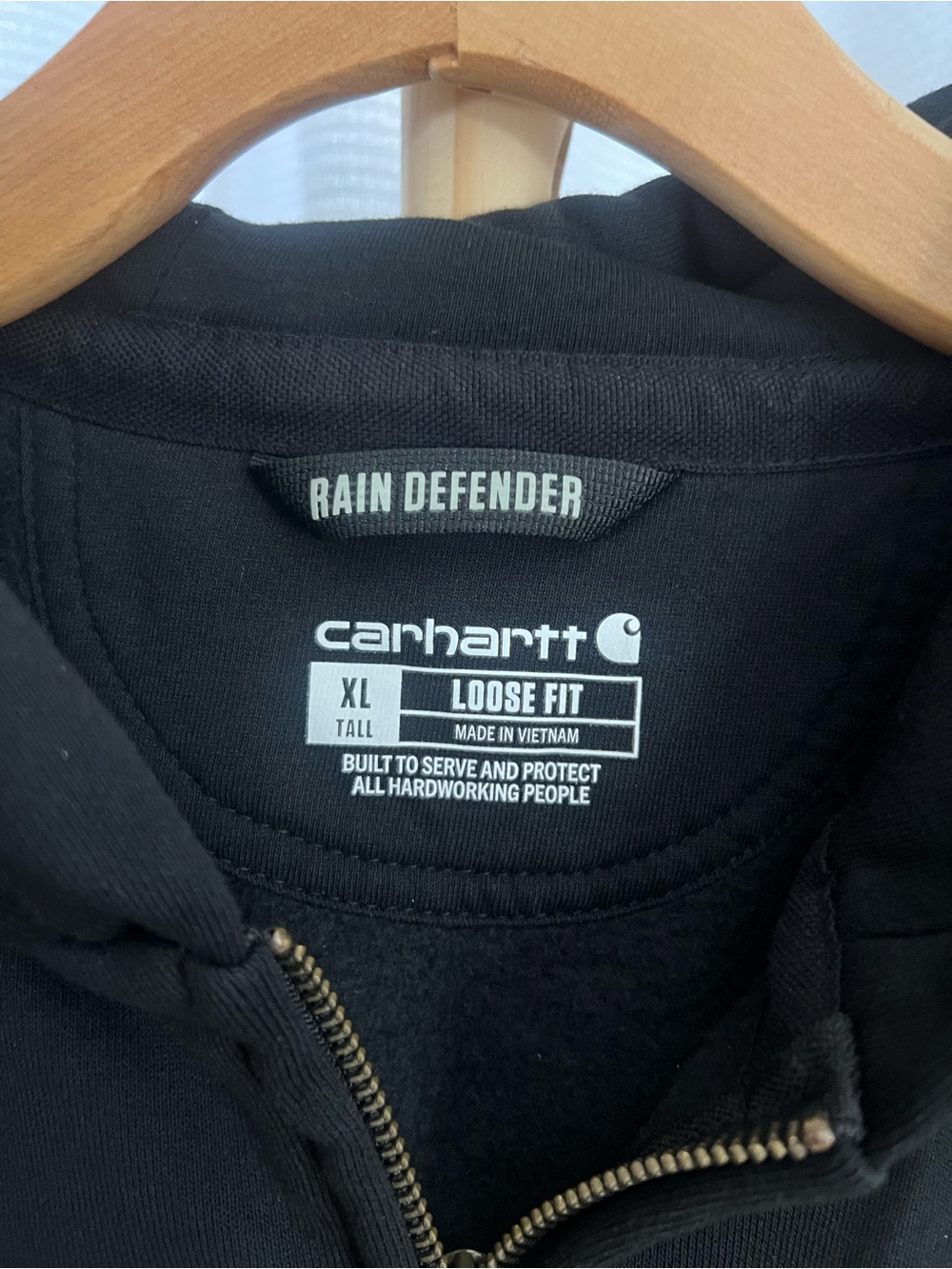 Men’s Carhartt Black Rain Defender Zip-Up Hoodie sweatshirt, XL Tall loose fit - Picture 3 of 4